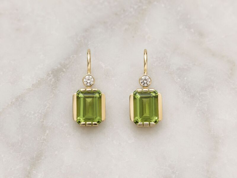 Zlaté náušnice na patent - olivín (peridot)