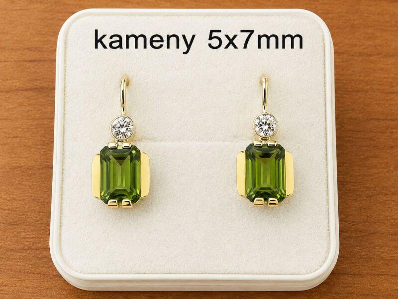 Zlaté náušnice na patent - olivín (peridot)