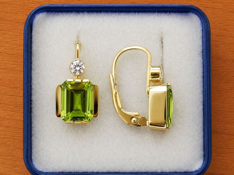 Zlaté náušnice na patent - olivín (peridot)