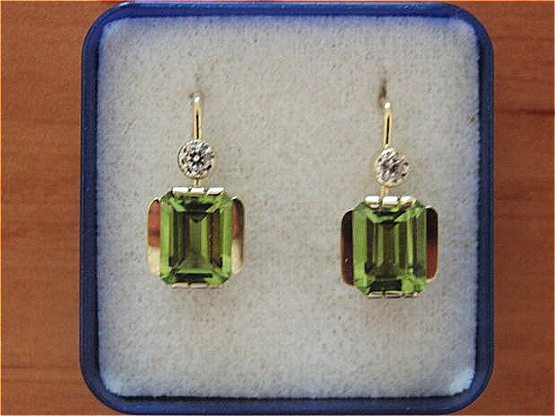 Zlaté náušnice na patent - olivín (peridot)