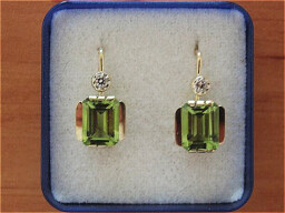 Zlaté náušnice na patent - olivín (peridot)