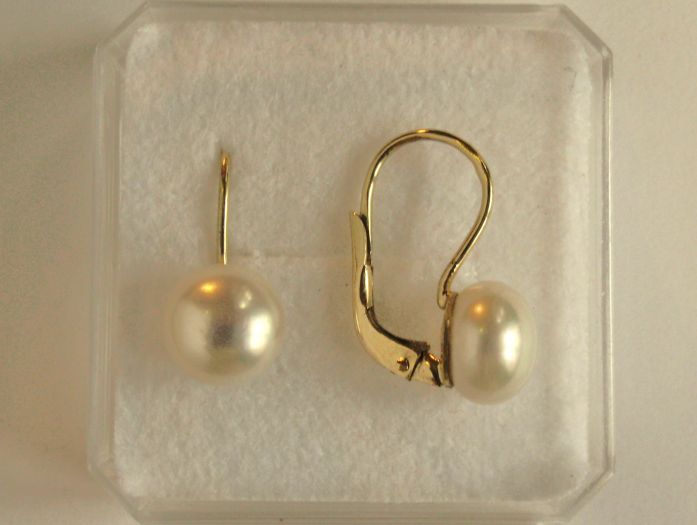 Zlaté náušnice na patent - perly 8mm