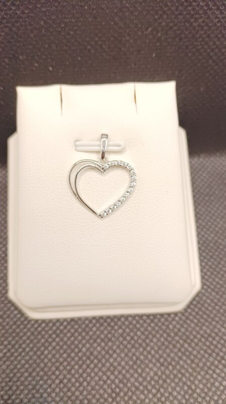 Přívěsek srdce se zirkony (CZ) - bílé zlato