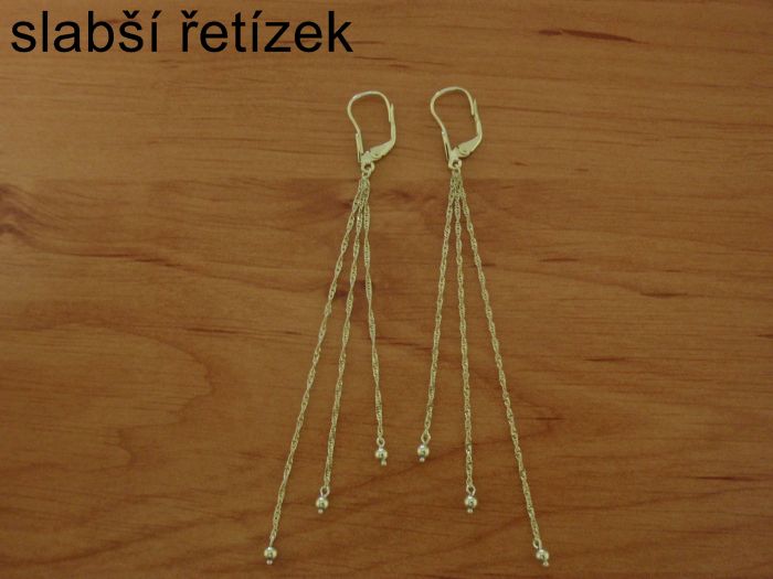 Zlaté náušnice visací řetízkové dlouhé s kuličkami