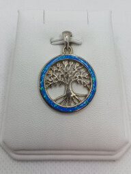 Stříbrný přívěsek - strom života s modrým opálem
